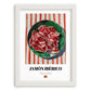 Jamón Ibérico – on Striped Tablecloth, Spanish Food Print, placed in minimal white frame