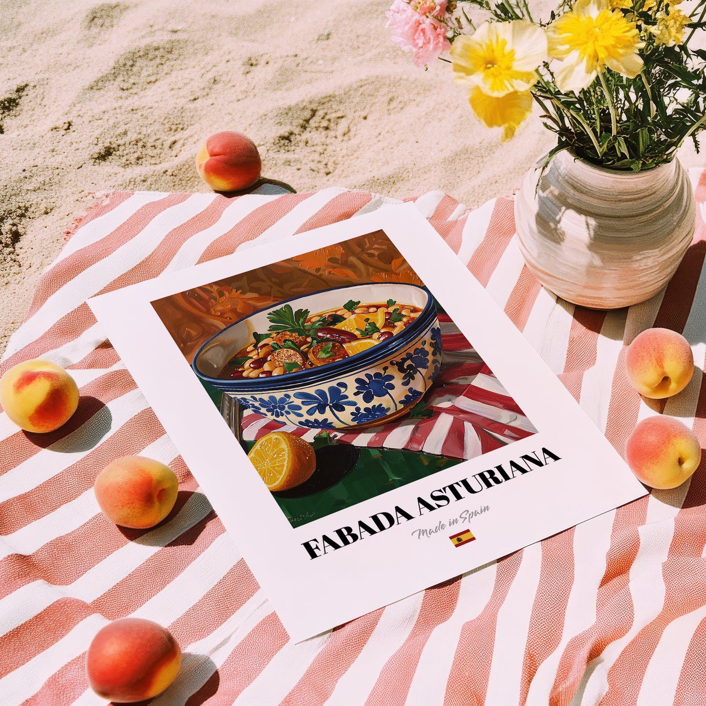 Fabada Asturiana – Art, Spanish Food Wall Art, unframed on coastal sand