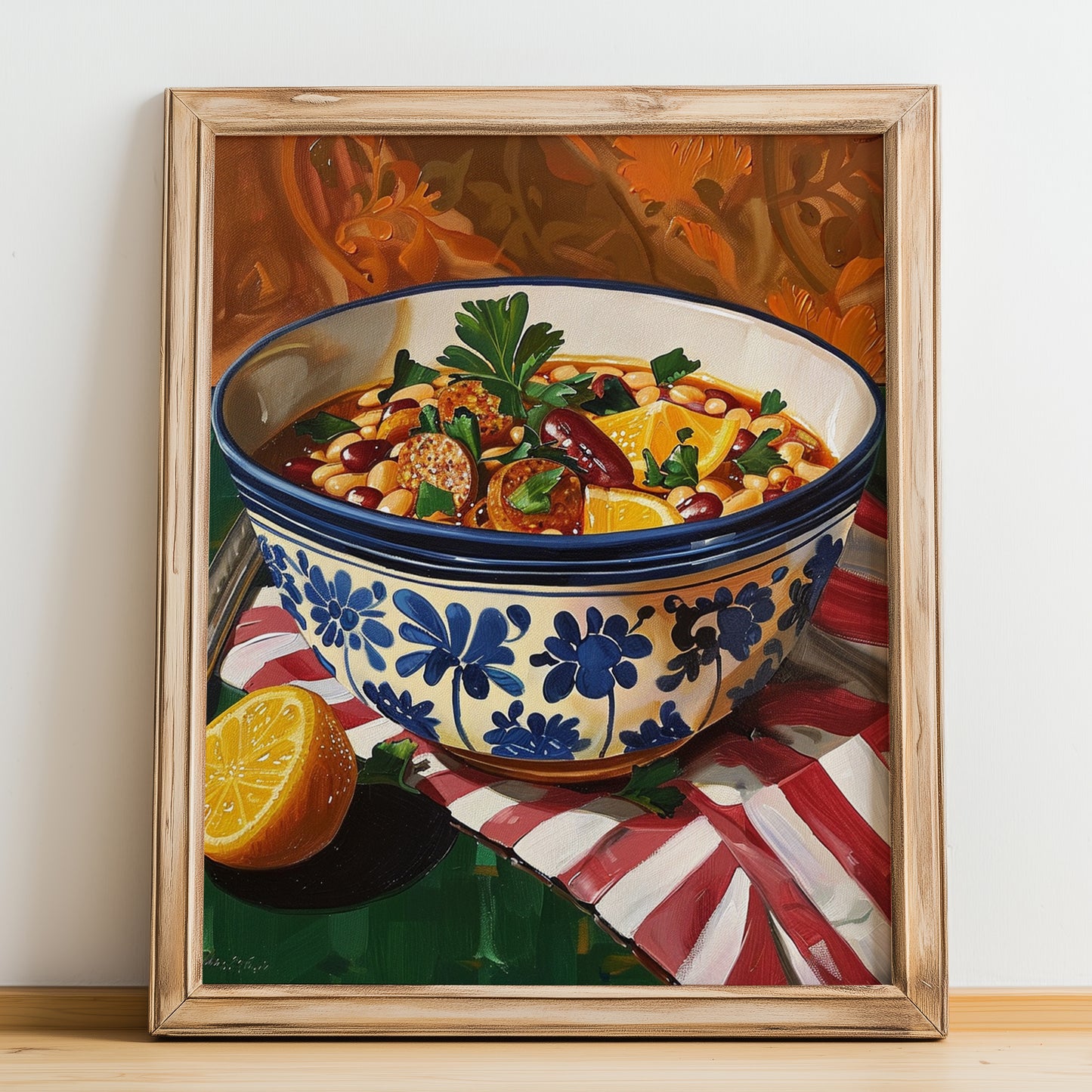 Fabada Asturiana – Art, Spanish Food Wall Art, no-text version framed in wood