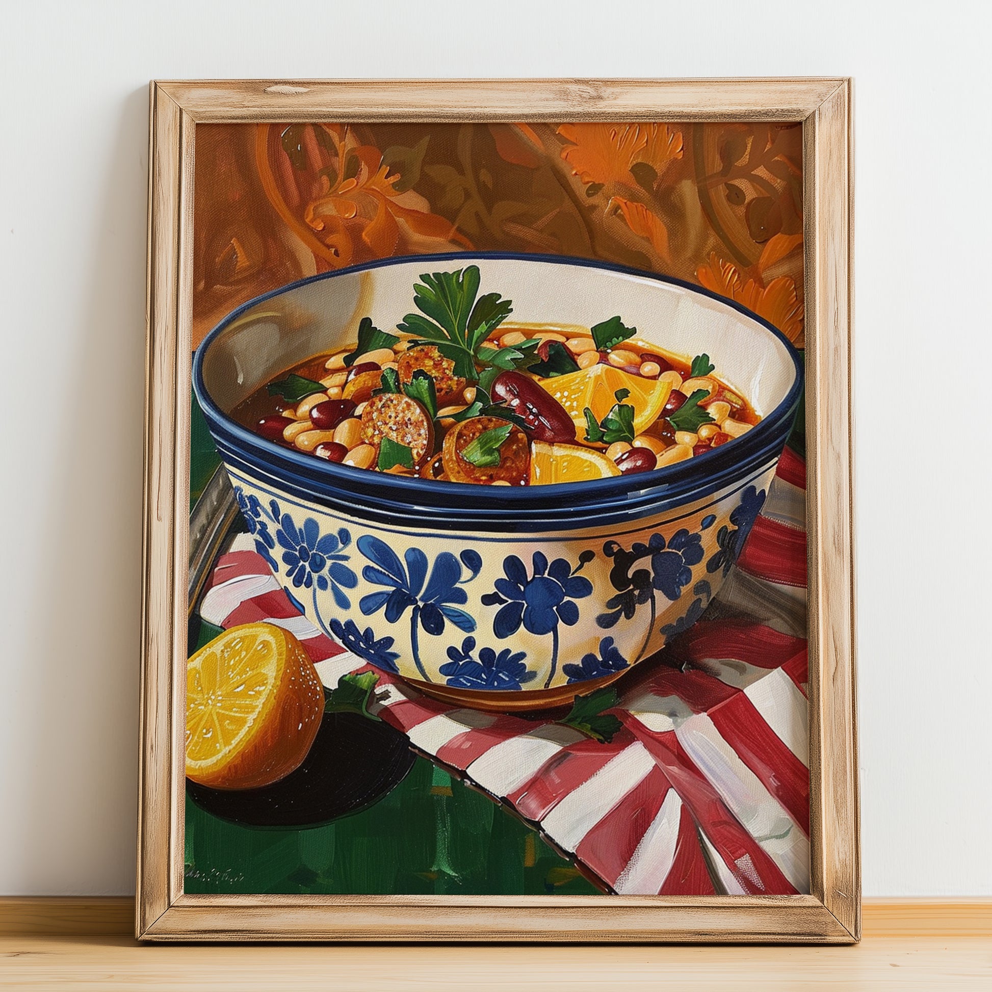 Fabada Asturiana – Art, Spanish Food Wall Art, no-text version framed in wood