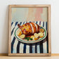 Cochinillo Asado – on Striped Tablecloth, Spanish Food Wall Decor, no-text version framed in wood