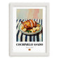 Cochinillo Asado – on Striped Tablecloth, Spanish Food Wall Decor, placed in minimal white frame