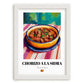 Chorizo a la Sidra – Art, Spanish Food Painting, placed in minimal white frame
