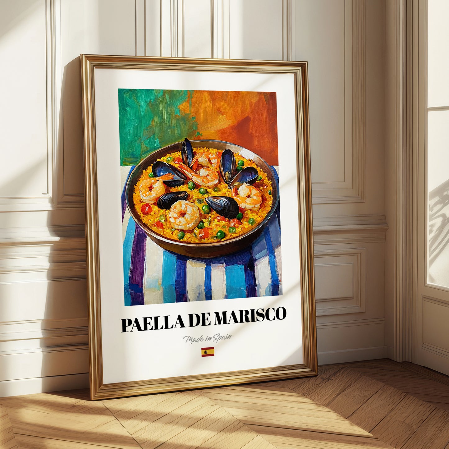 Paella de Marisco – Colorful Oil Painting, Spanish Food Print
