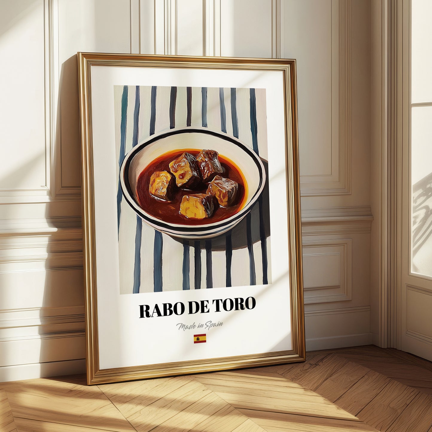 Rabo de Toro – on Striped Tablecloth, Spanish Food Painting