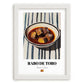 Rabo de Toro – on Striped Tablecloth, Spanish Food Painting, placed in minimal white frame