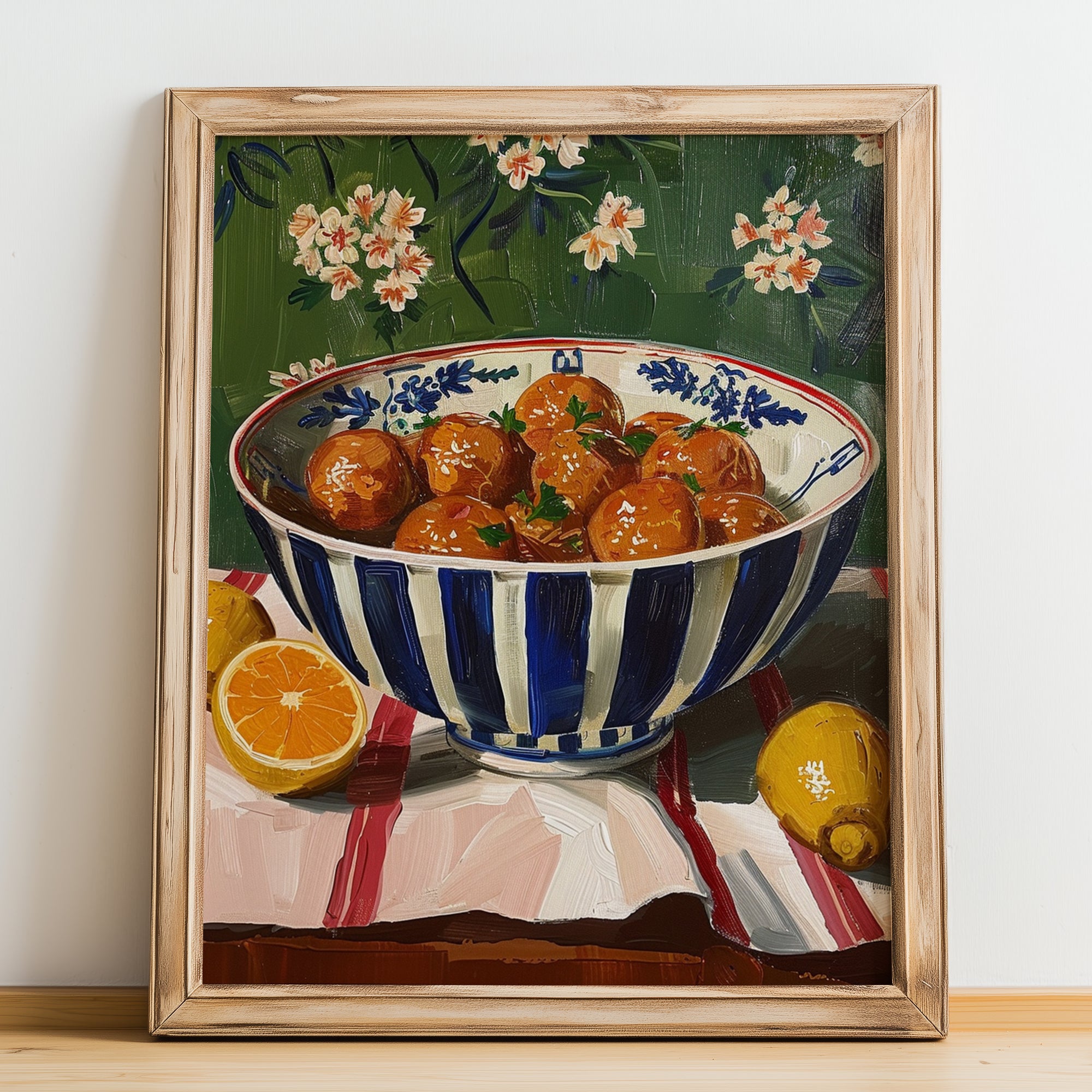 Albóndigas – Art, Spanish Food Wall Art, no-text version framed in wood