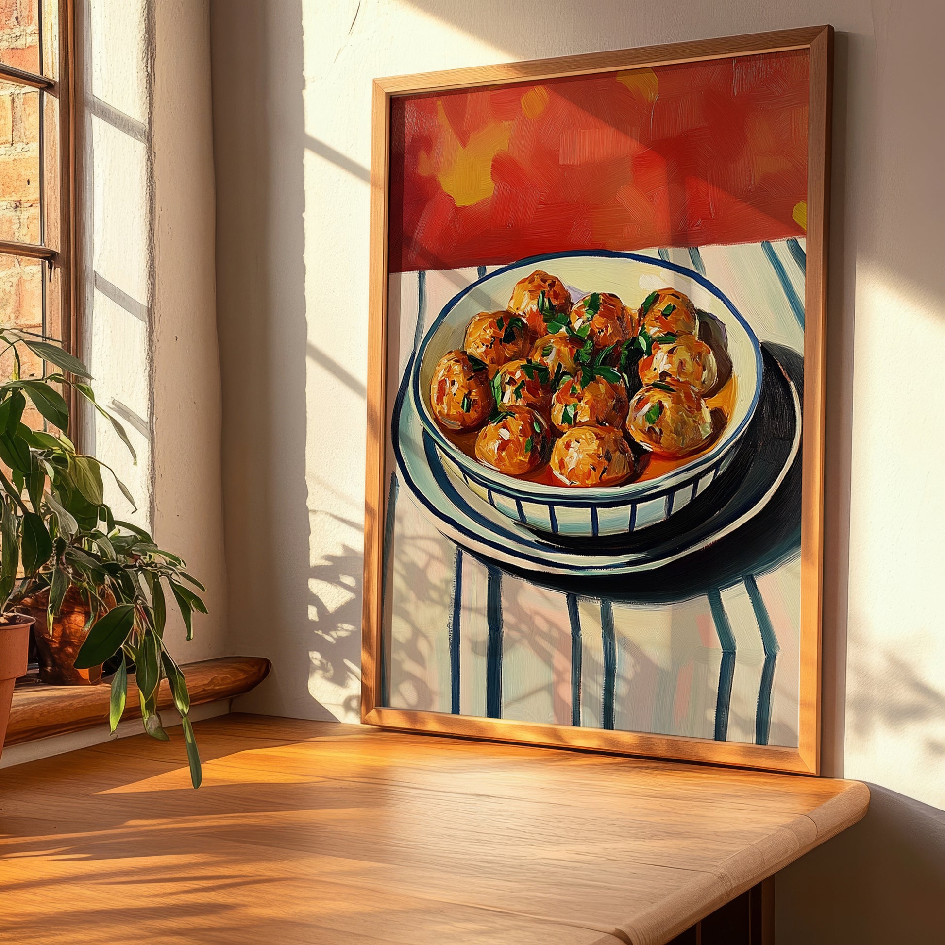 Albóndigas – Colorful Oil Painting, Spanish Food Poster, clean layout with no caption