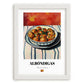Albóndigas – Colorful Oil Painting, Spanish Food Poster, placed in minimal white frame