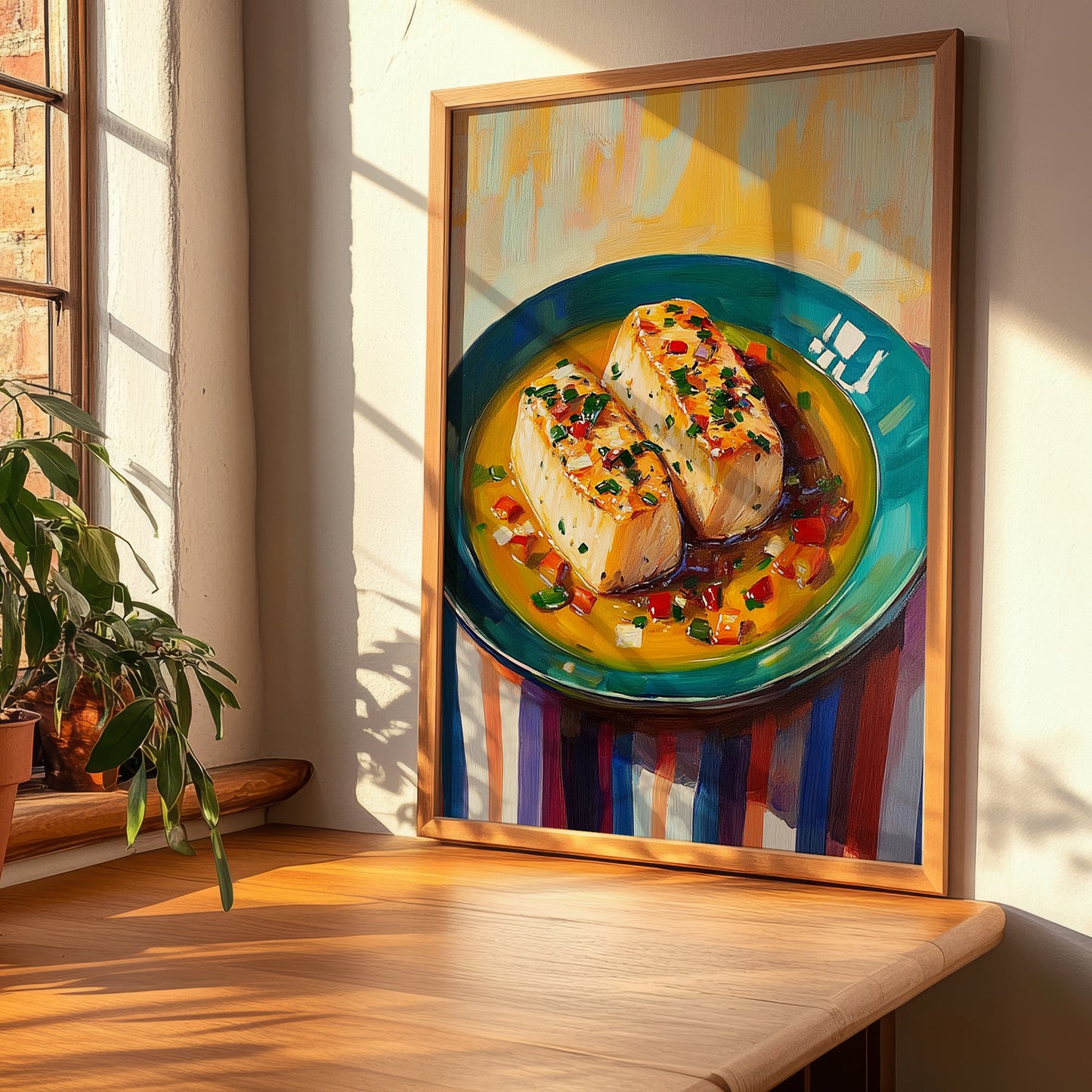 Bacalao al Pil Pil – Oil Painting, Spanish Food Poster, clean layout with no caption