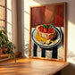 Pan con Tomate – on Striped Tablecloth, Spanish Food Illustration, clean layout with no caption