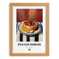 Pan con Tomate – on Striped Tablecloth, Spanish Food Illustration, set in oak frame