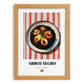 Arroz Negro – on Striped Tablecloth, Spanish Food Print, set in oak frame