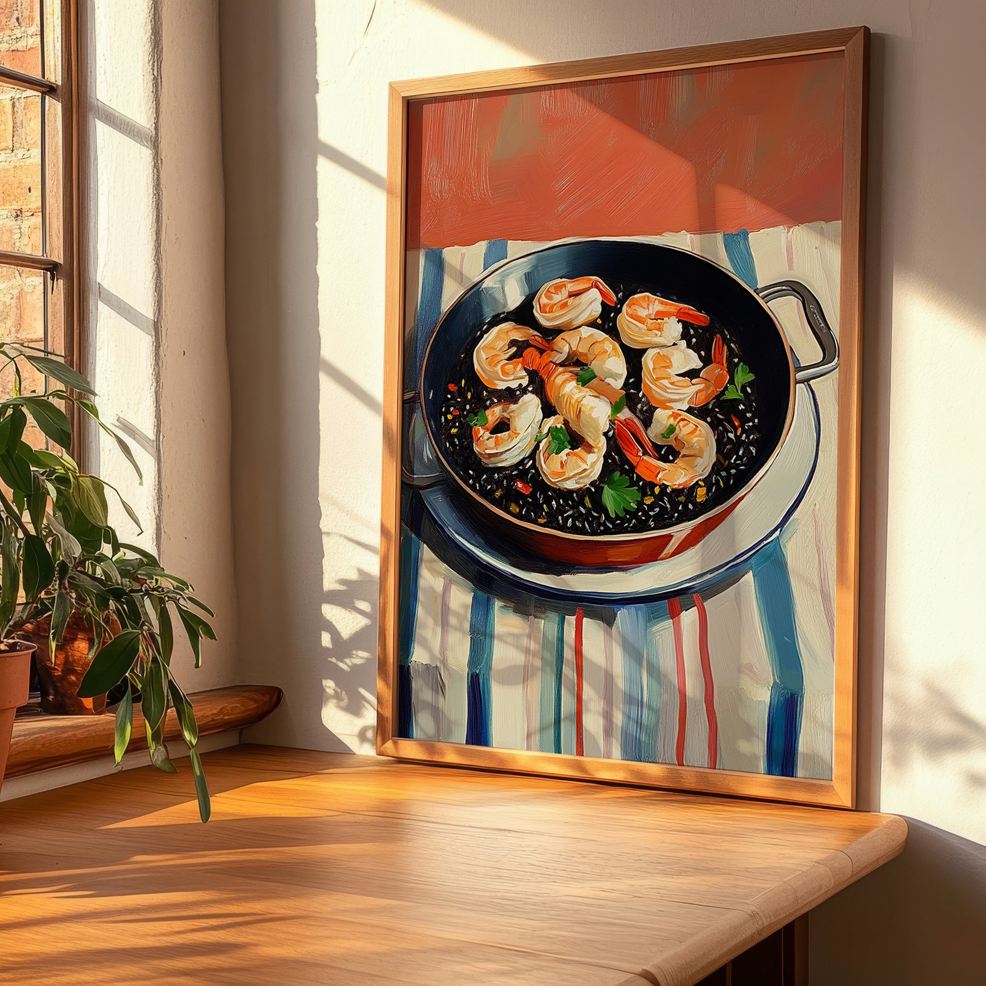 Arroz Negro – Oil Painting, Spanish Food Still Life, clean layout with no caption