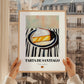 Tarta de Santiago – on Striped Tablecloth, Spanish Dessert Illustration, styled in a charming Paris street view