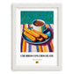 Churros con Chocolate – Colorful Oil Painting, Spanish Dessert Poster, placed in minimal white frame