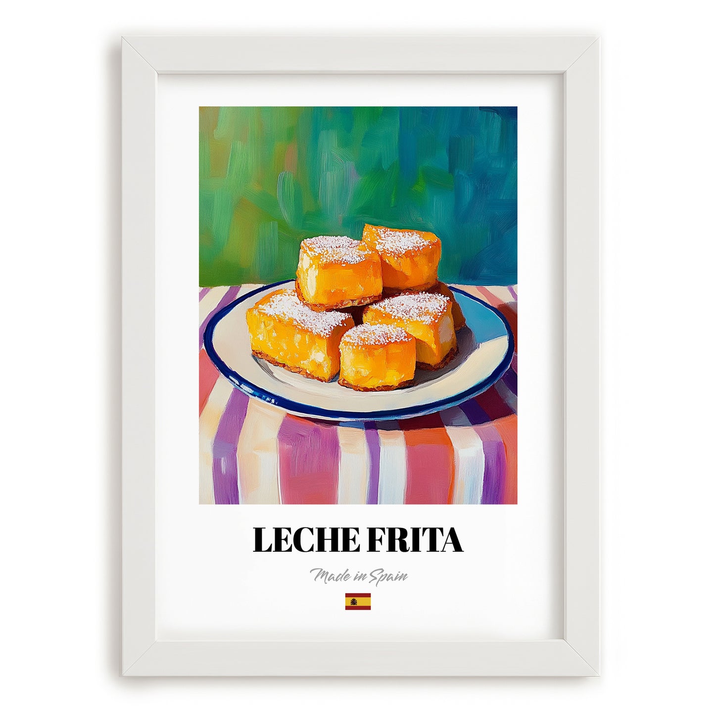 Leche Frita – Art, Spanish Dessert Illustration, placed in minimal white frame