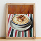 Arroz con Leche – on Striped Tablecloth, Spanish Dessert Wall Art, no-text version framed in wood
