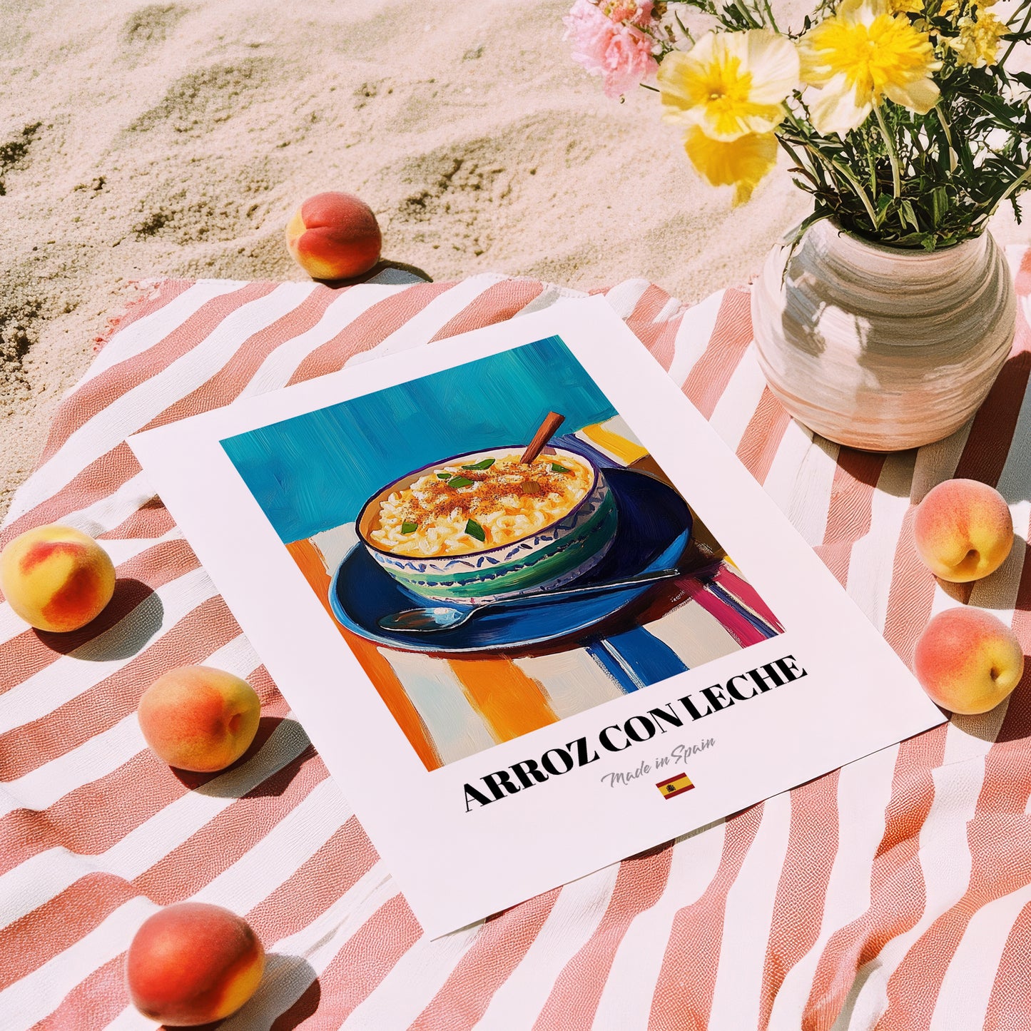 Arroz con Leche – Art, Spanish Dessert Painting, unframed on coastal sand
