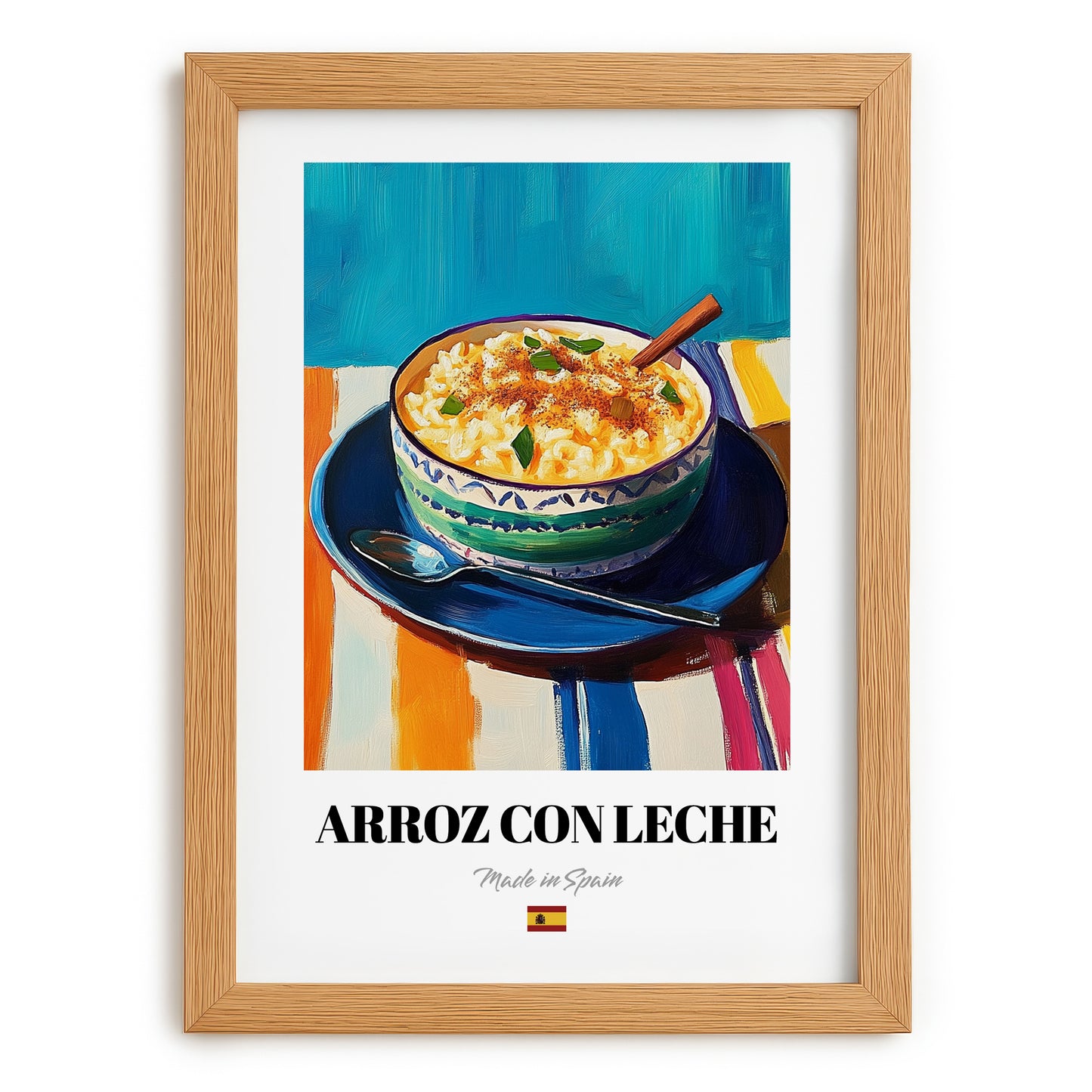 Arroz con Leche – Art, Spanish Dessert Painting, set in oak frame