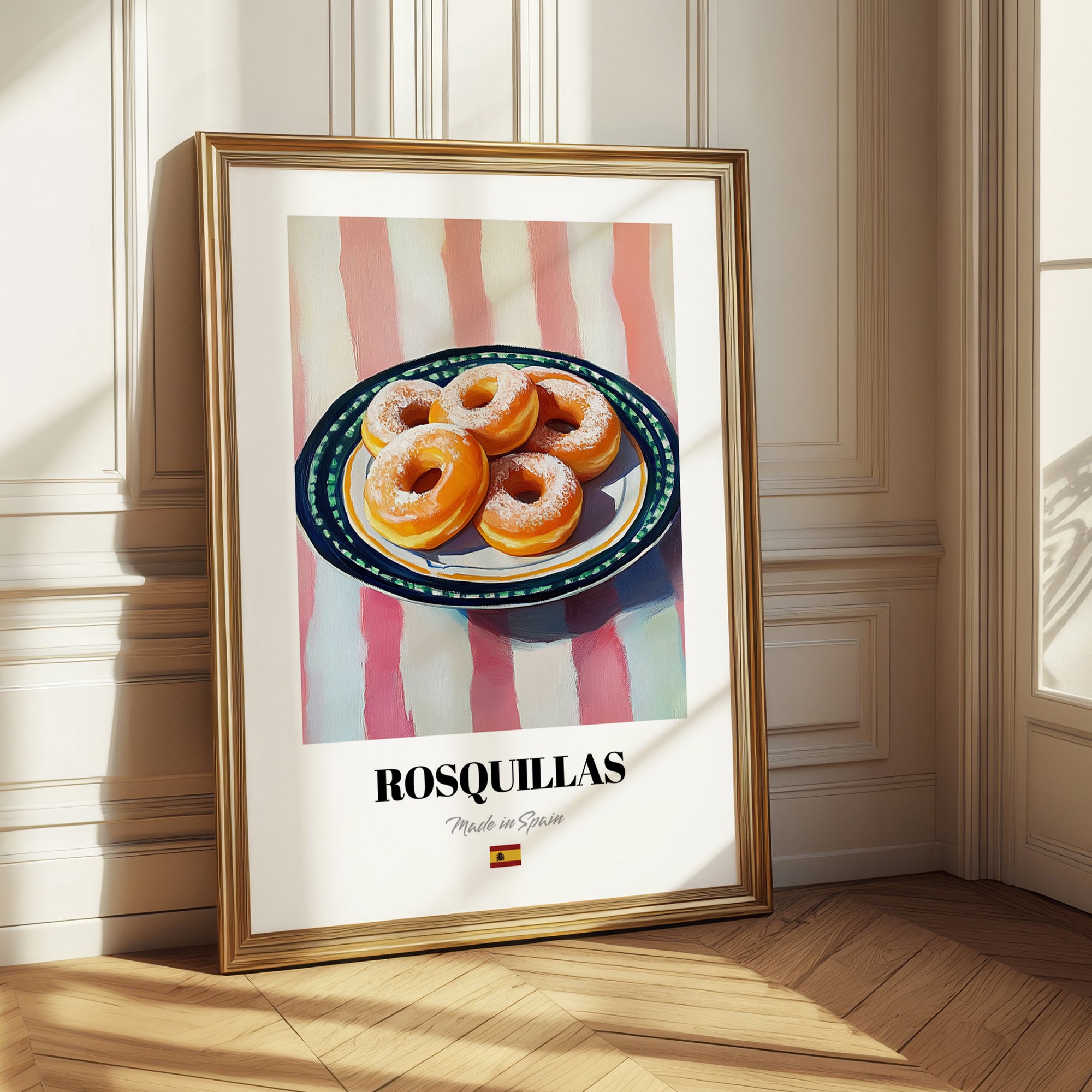 Rosquillas – on Striped Tablecloth, Spanish Dessert Illustration 