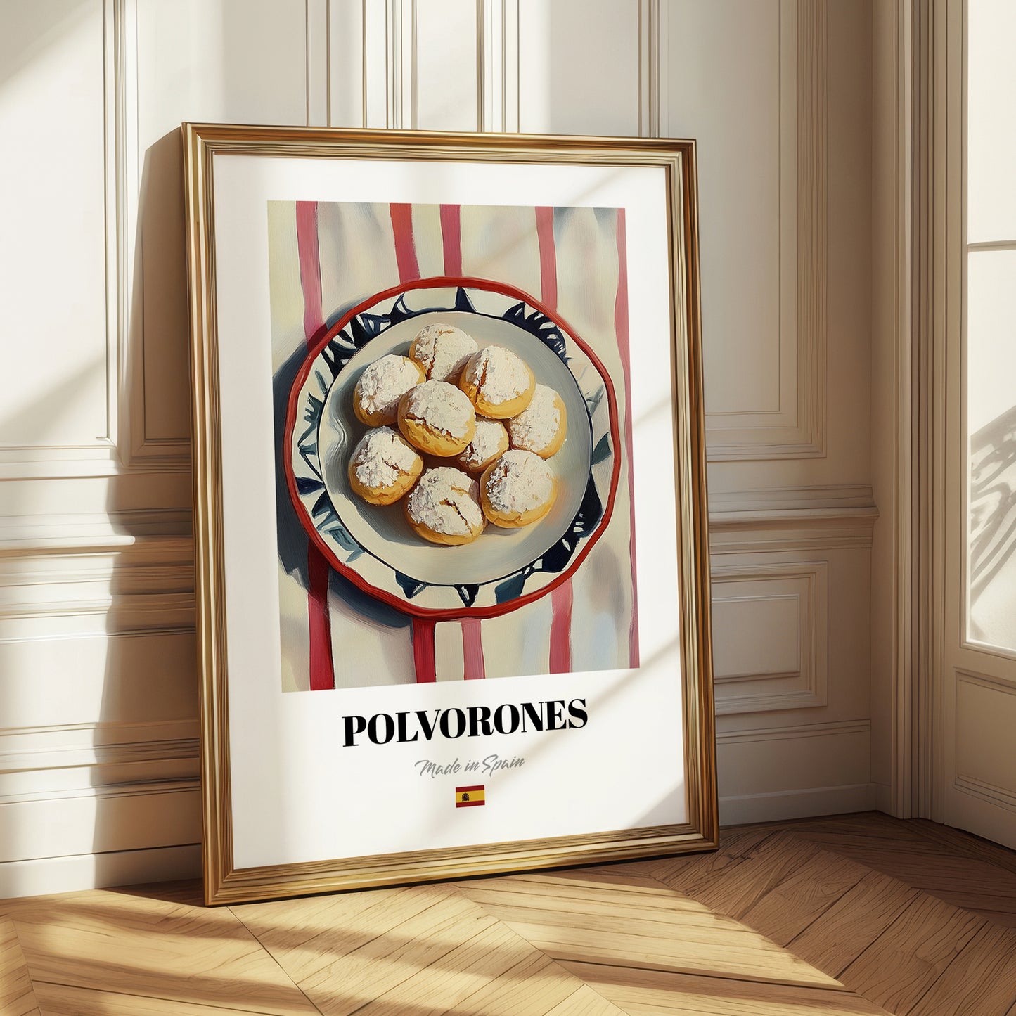 Polvorones – on Striped Tablecloth, Spanish Dessert Wall Art 