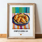 Empanadillas – Colorful Oil Painting, Spanish Pastry Illustration, in wooden frame leaning on the floor