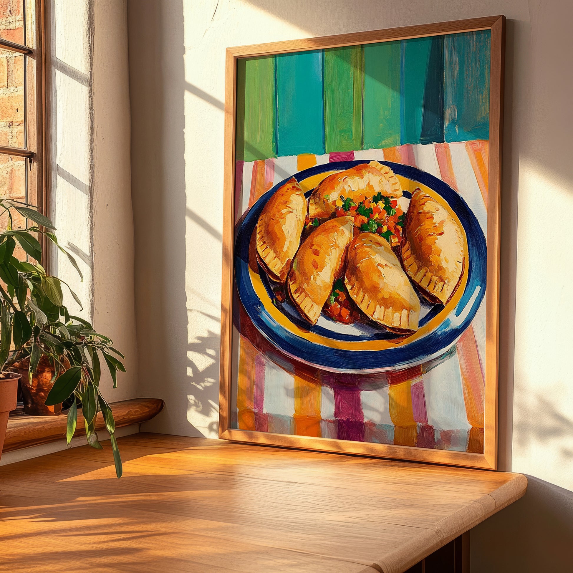 Empanadillas – Colorful Oil Painting, Spanish Pastry Illustration, clean layout with no caption