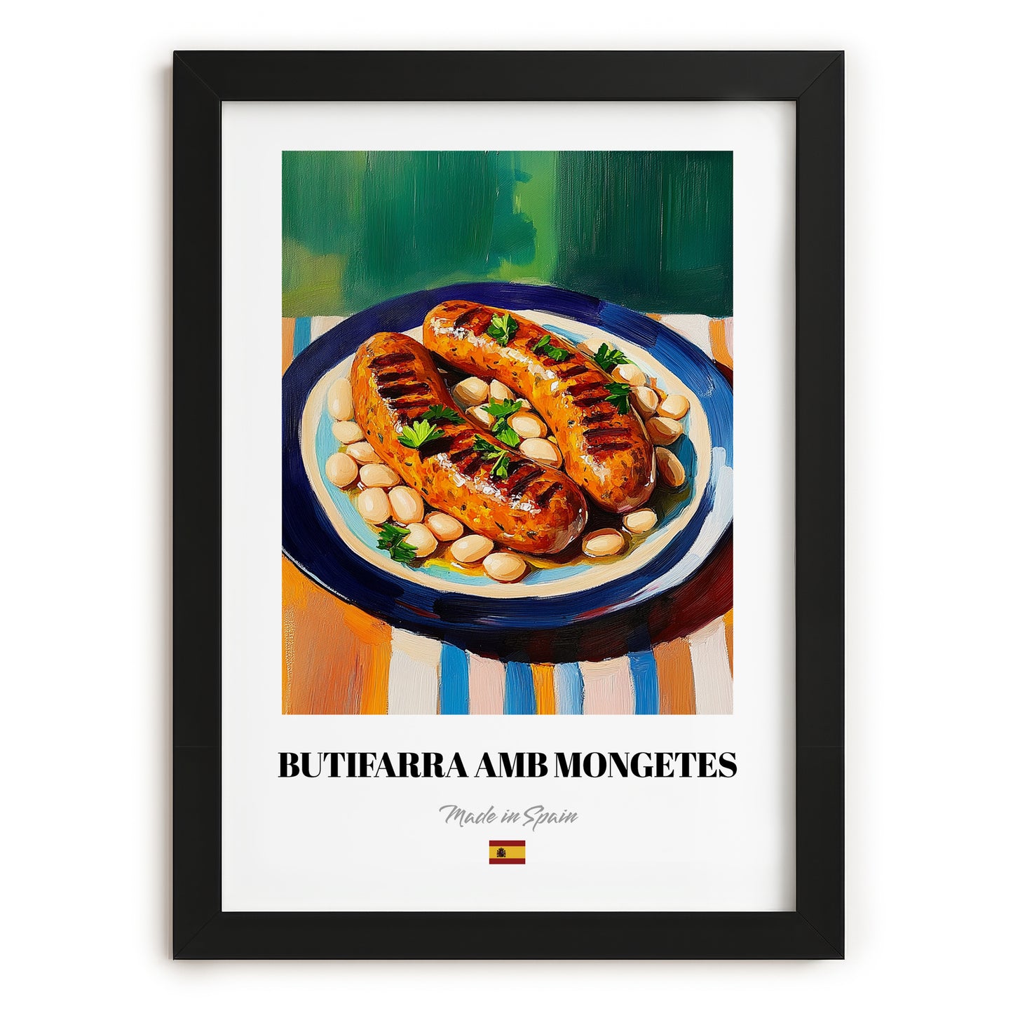 Butifarra amb Mongetes – Art, Spanish Food Still Life, in sleek black frame