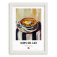 Sopa de Ajo – on Striped Tablecloth, Spanish Food Poster, placed in minimal white frame