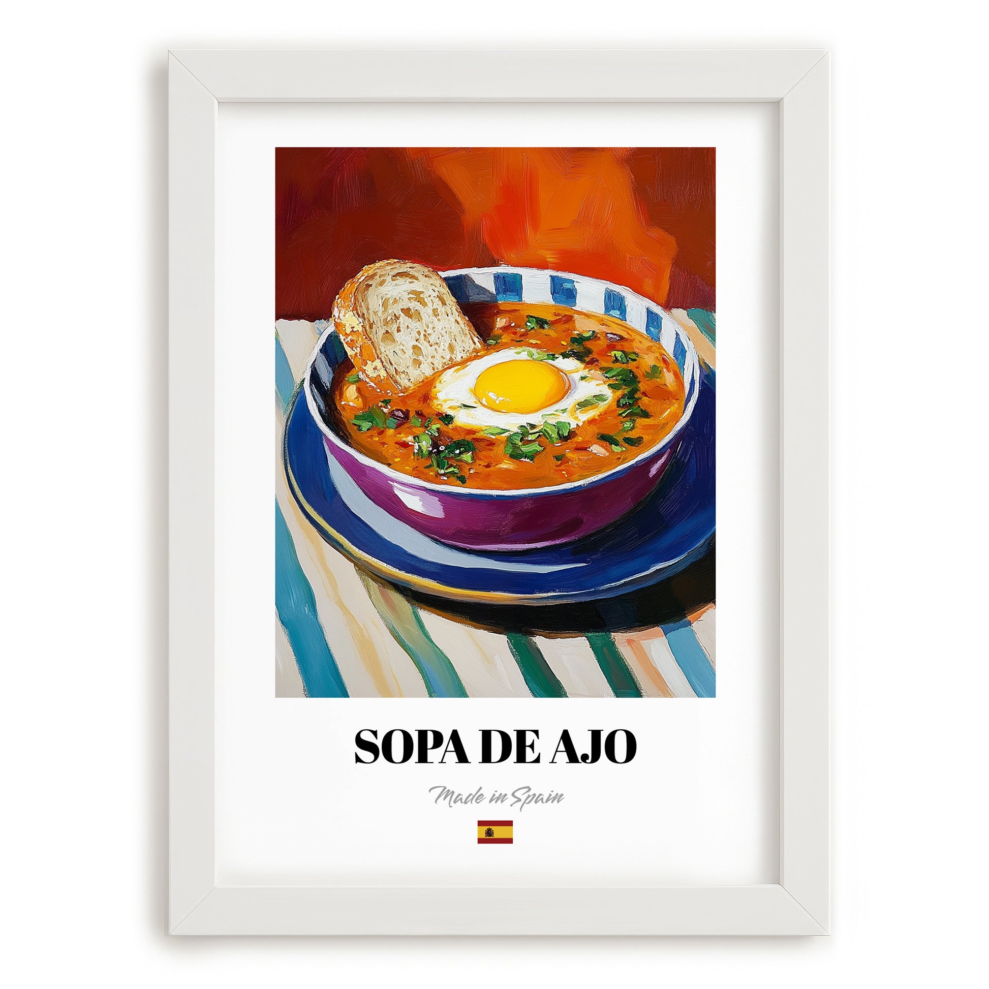 Sopa de Ajo – Art, Spanish Food Poster, placed in minimal white frame