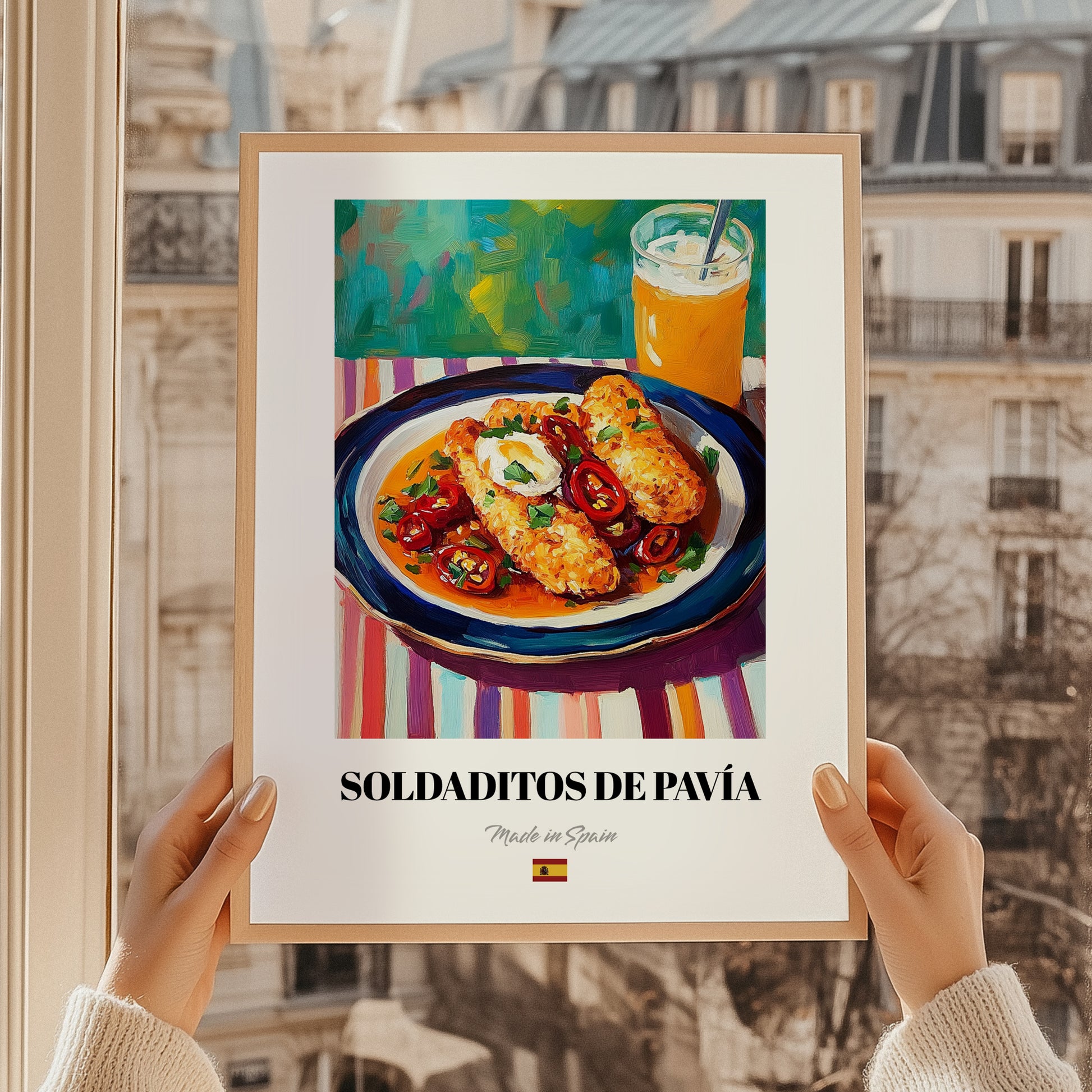 Soldaditos de Pavía – Art, Spanish Food Poster, styled in a charming Paris street view