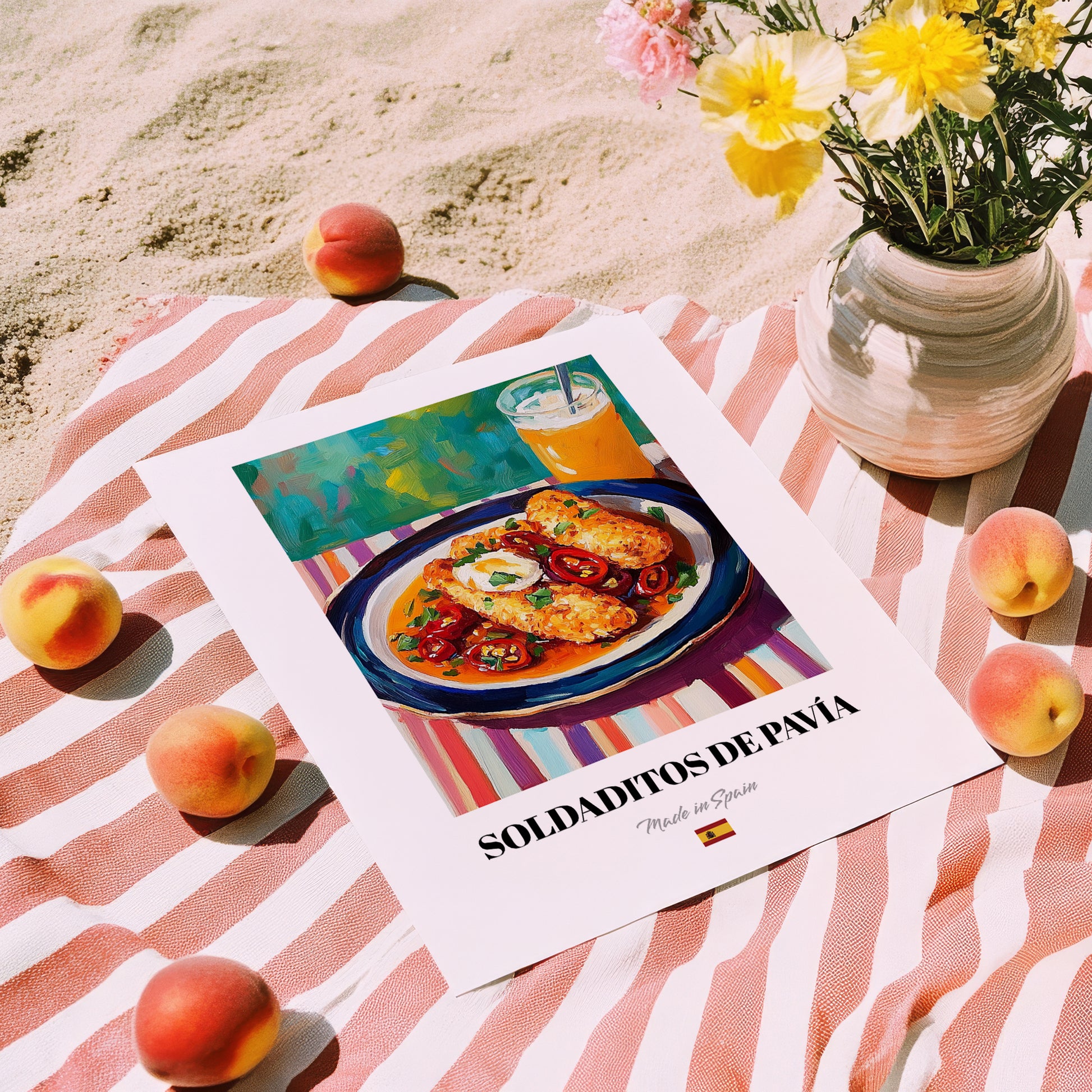 Soldaditos de Pavía – Art, Spanish Food Poster, unframed on coastal sand