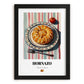 Hornazo – on Striped Tablecloth, Spanish Food Wall Decor, in sleek black frame
