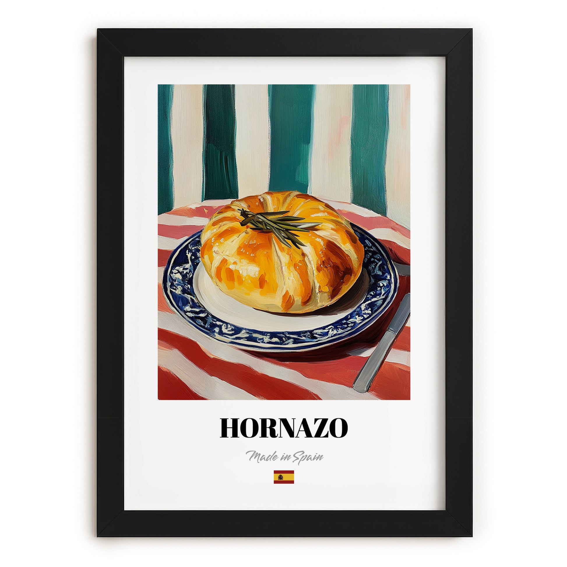 Hornazo – Colorful Oil Painting, Spanish Food Still Life, in sleek black frame