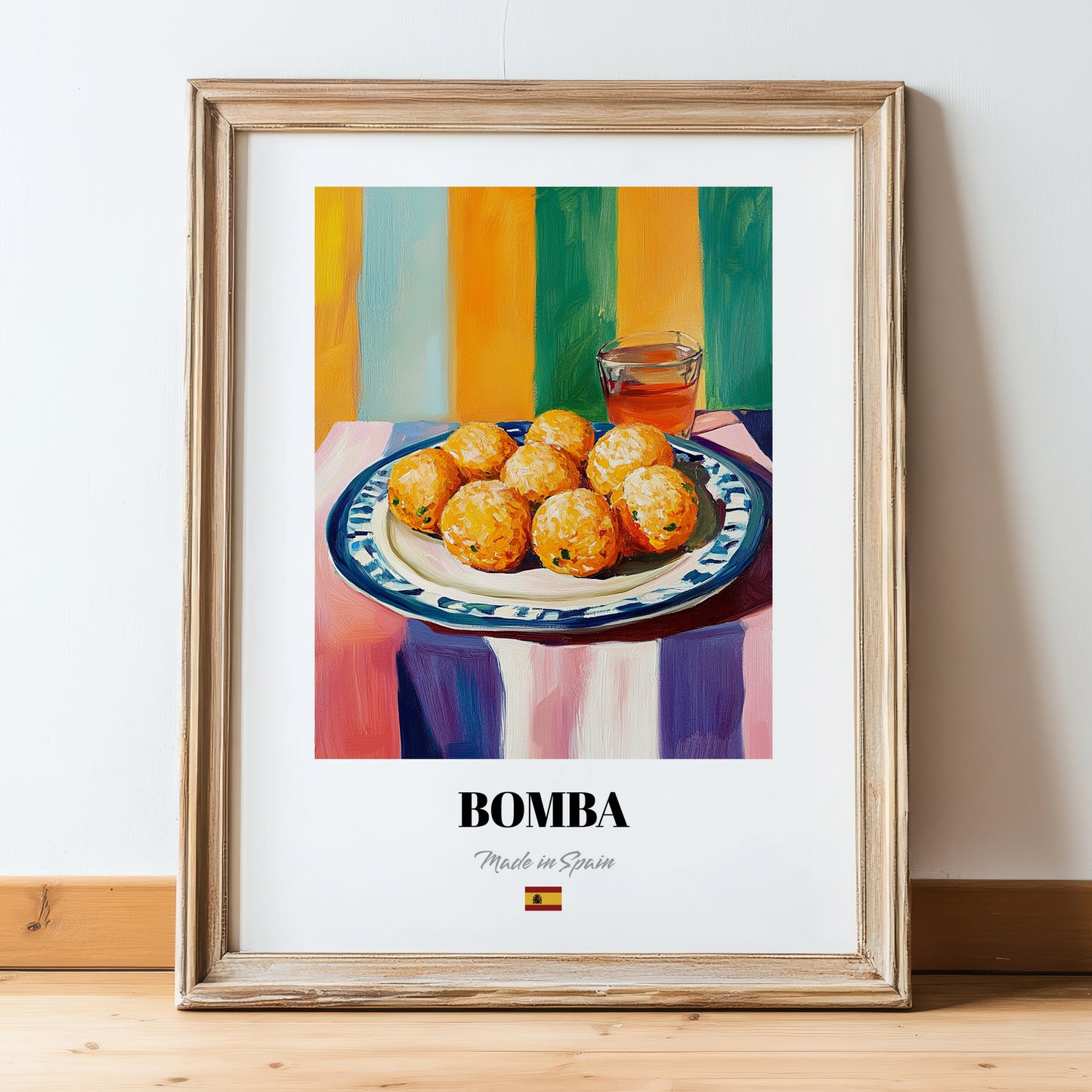 Bomba – Art, Spanish Food Wall Decor, in wooden frame leaning on the floor