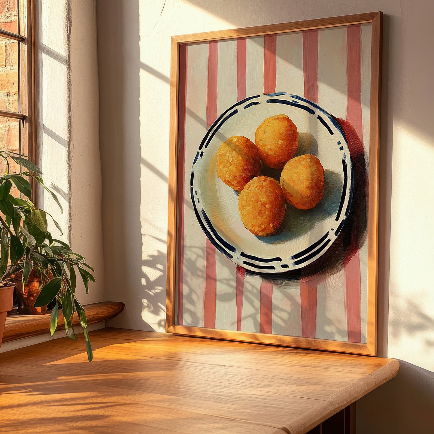 Bomba – on Striped Tablecloth, Spanish Food Art, clean layout with no caption