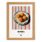 Bomba – on Striped Tablecloth, Spanish Food Art, set in oak frame