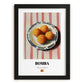 Bomba – on Striped Tablecloth, Spanish Food Art, in sleek black frame