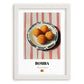 Bomba – on Striped Tablecloth, Spanish Food Art, placed in minimal white frame