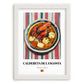 Caldereta de Langosta – on Striped Tablecloth, Spanish Food Painting, placed in minimal white frame