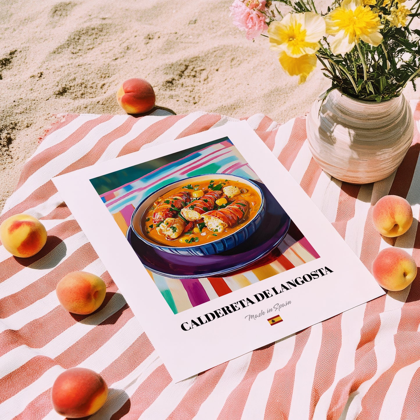 Caldereta de Langosta – Art, Spanish Food Poster, unframed on coastal sand