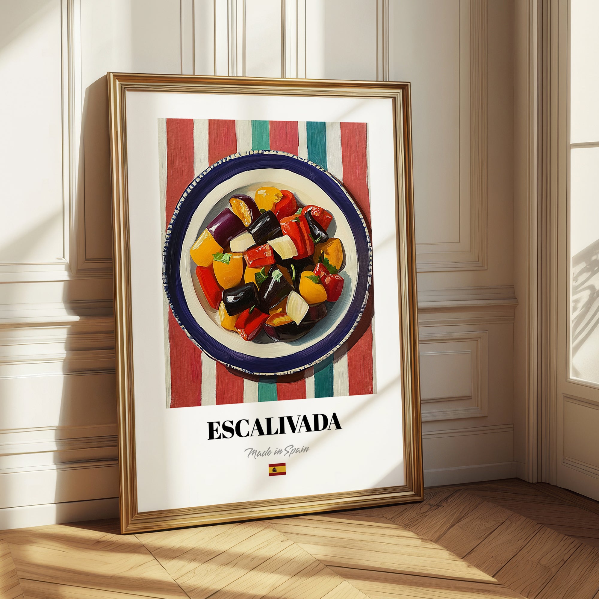 Escalivada – on Striped Tablecloth, Spanish Food Print