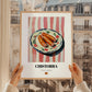 Chistorra – on Striped Tablecloth, Spanish Food Painting, styled in a charming Paris street view