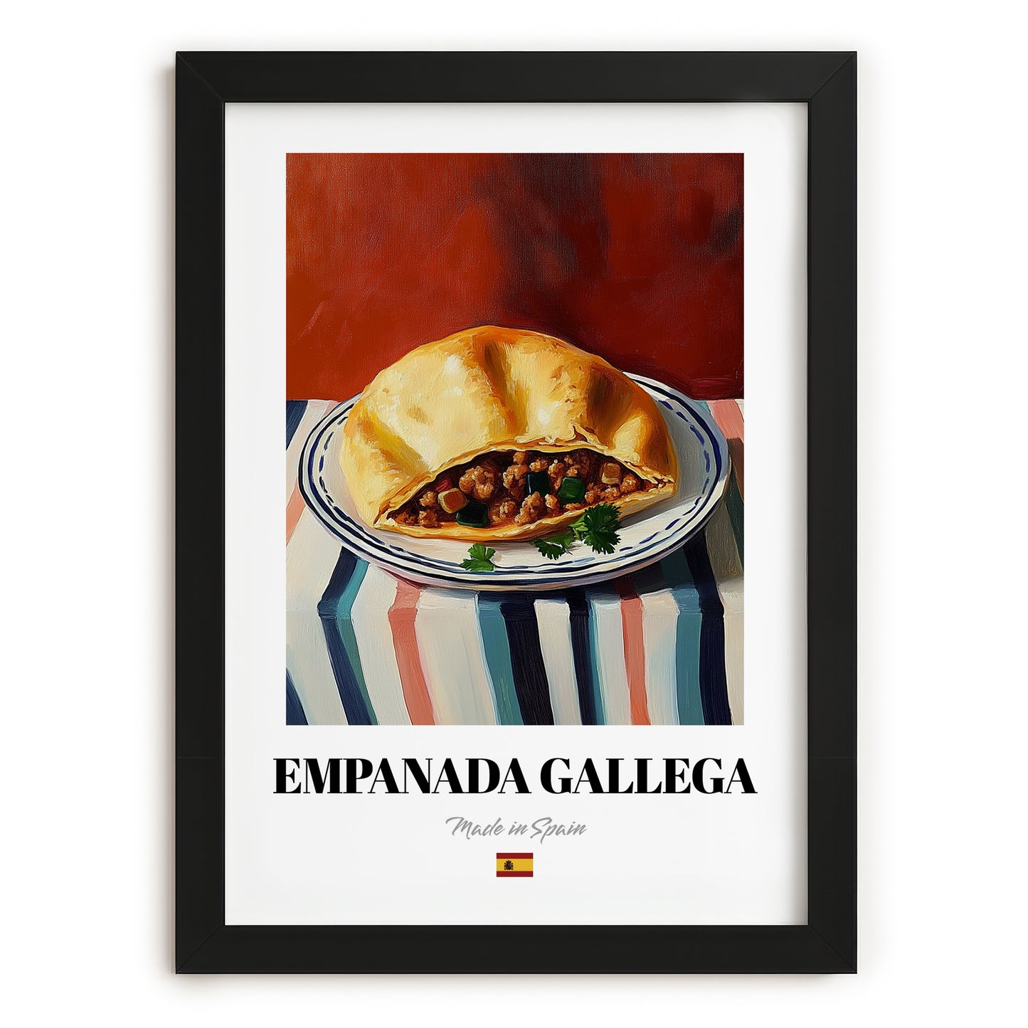 Empanada Gallega – Art, Spanish Pastry Wall Painting, in sleek black frame