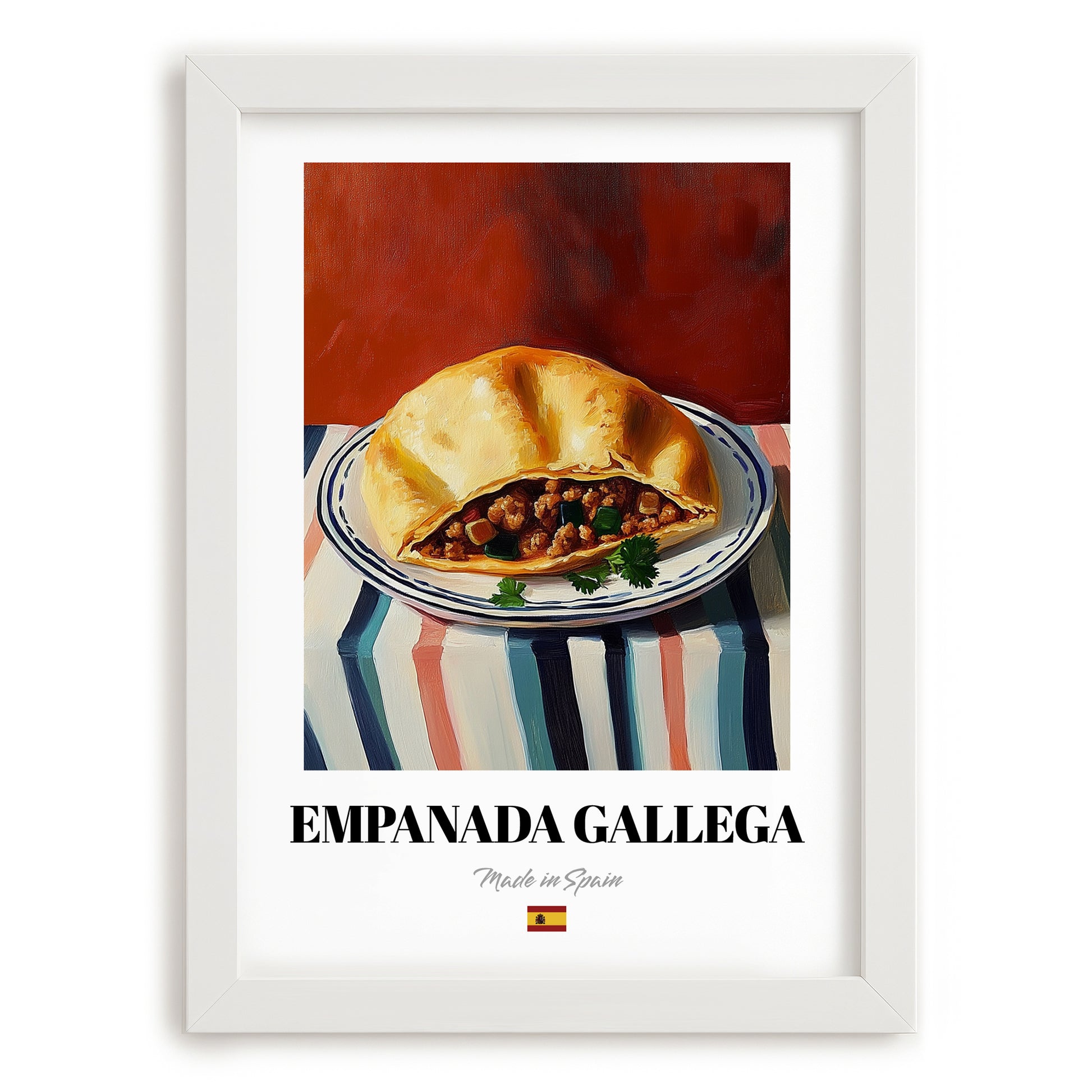 Empanada Gallega – Art, Spanish Pastry Wall Painting, placed in minimal white frame