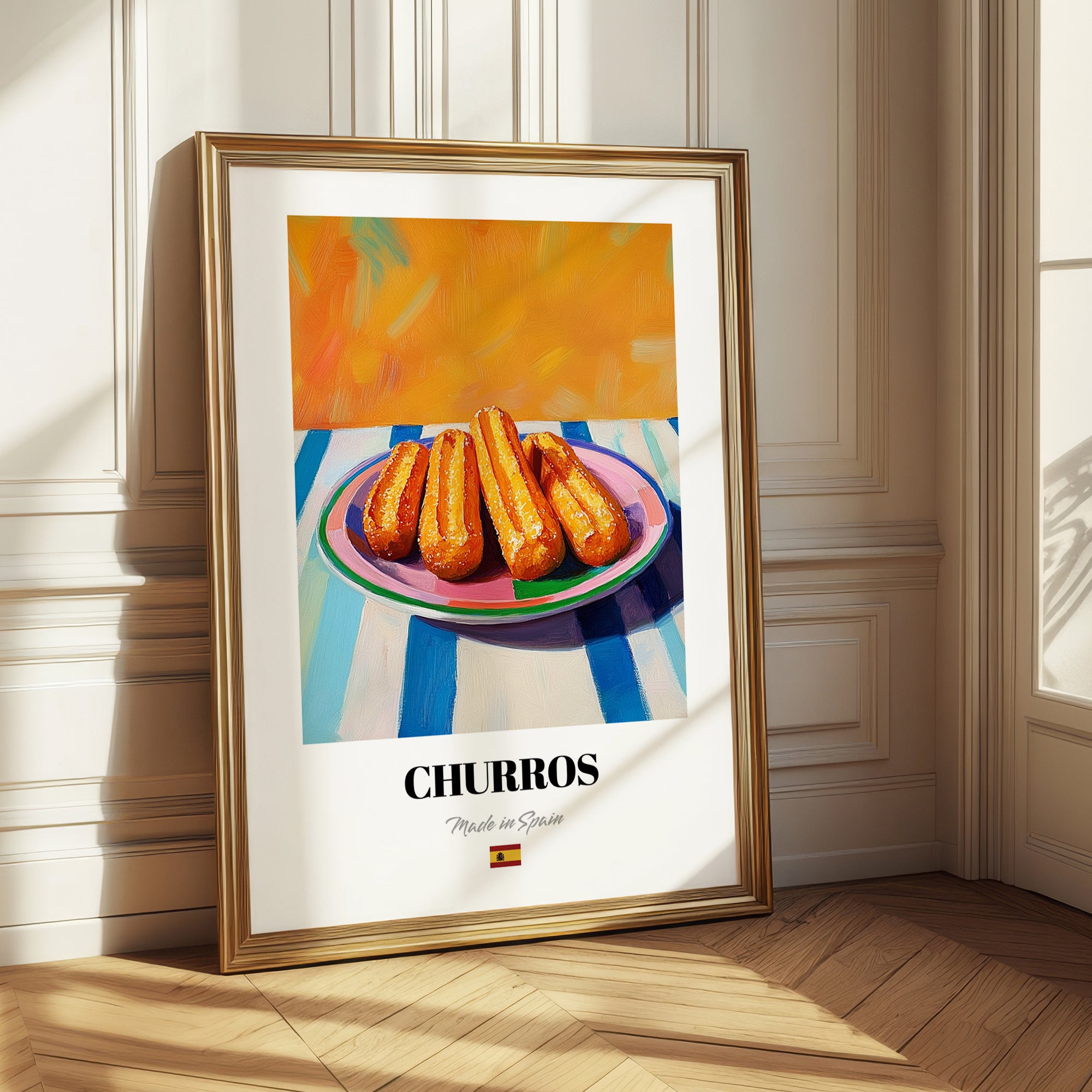 Churros – Colorful Oil Painting, Spanish Dessert Wall Art 