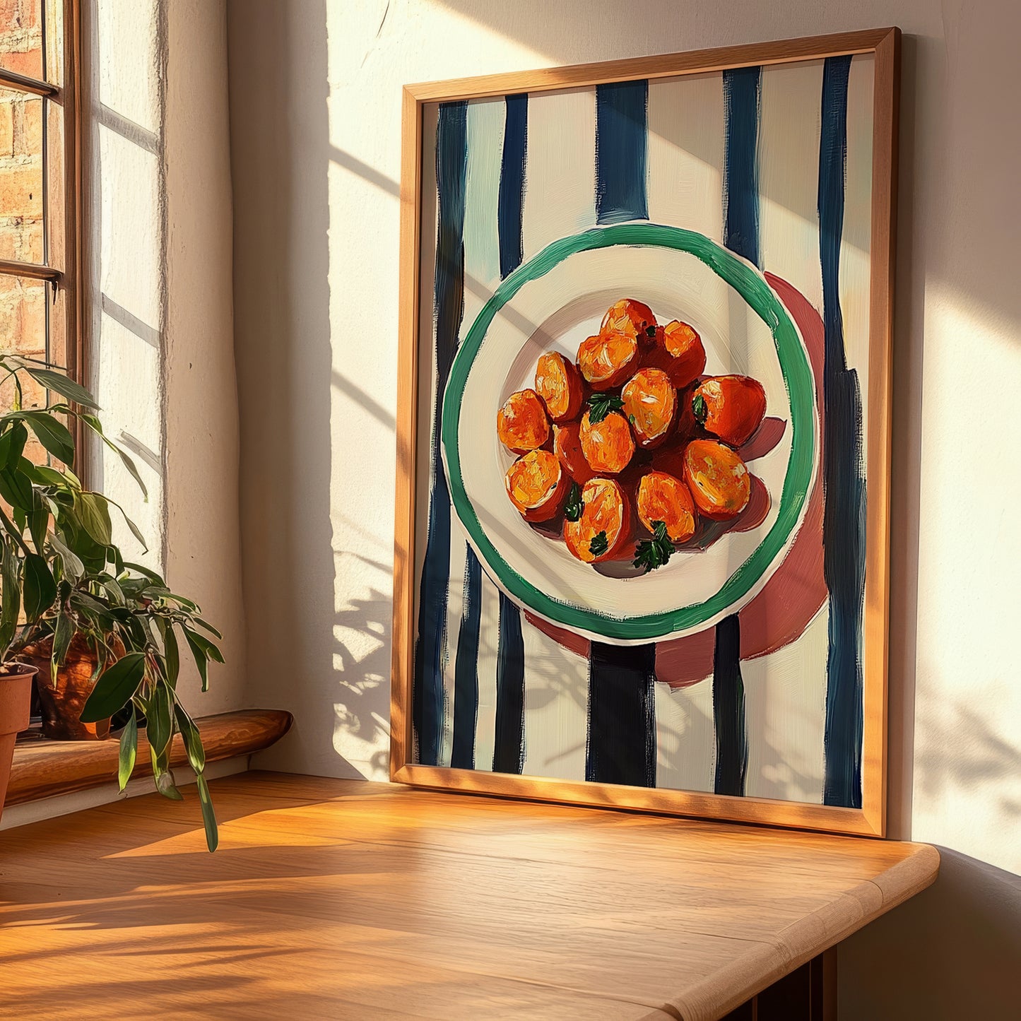 Chorizo – on Striped Tablecloth, Spanish Food Wall Art, clean layout with no caption