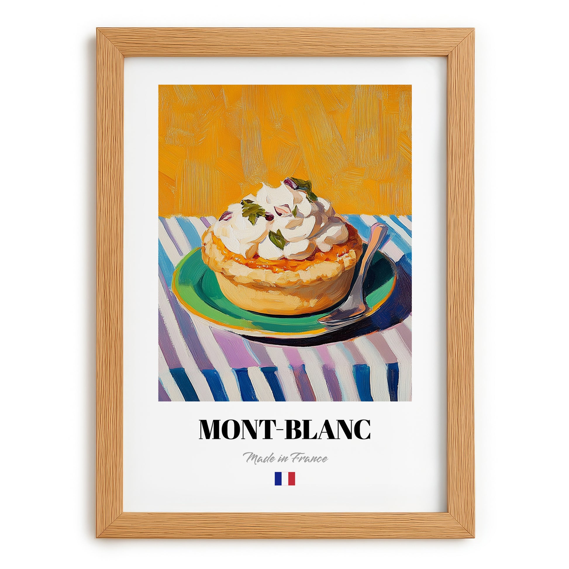 Mont-Blanc – Colorful Oil Painting, French French Dessert Poster, set in oak frame