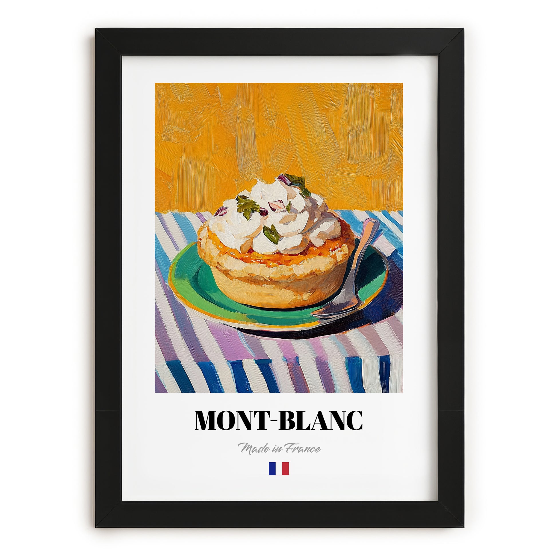 Mont-Blanc – Colorful Oil Painting, French French Dessert Poster, in sleek black frame